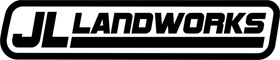 A black and white logo of the word " landworks ".