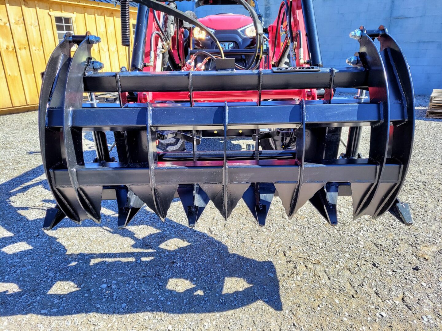 A close up of the front end of a tractor