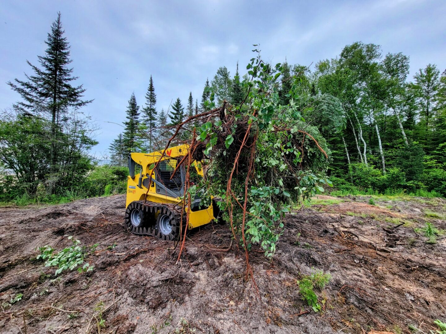 A yellow and black tractor is on the ground