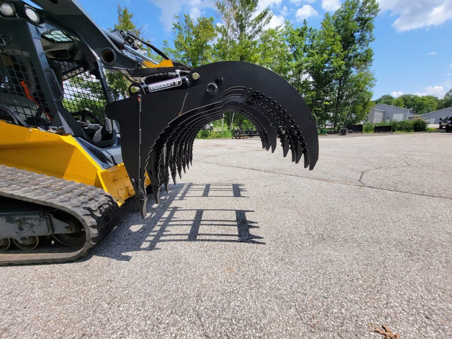 A close up of the back end of a wheel loader